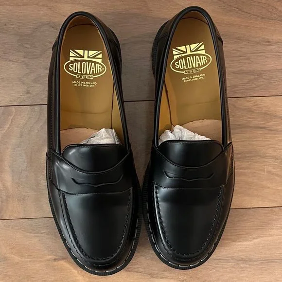 Solovair Black Hi-Shine Penny Loafer - Picture 5 of 11